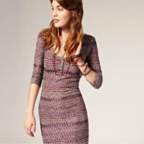 Free People Sunrise Knit Sweater Stretchy Bodycon Dress Purple Raven Combo Small - Picture 13 of 15